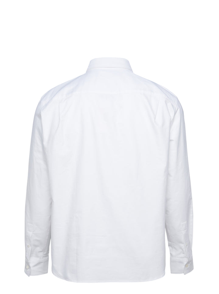 Maison Kitsuné Profile Fox Casual Long Sleeve Shirt in white with burgundy fox embroidery at the chest and button-down collar - view 2