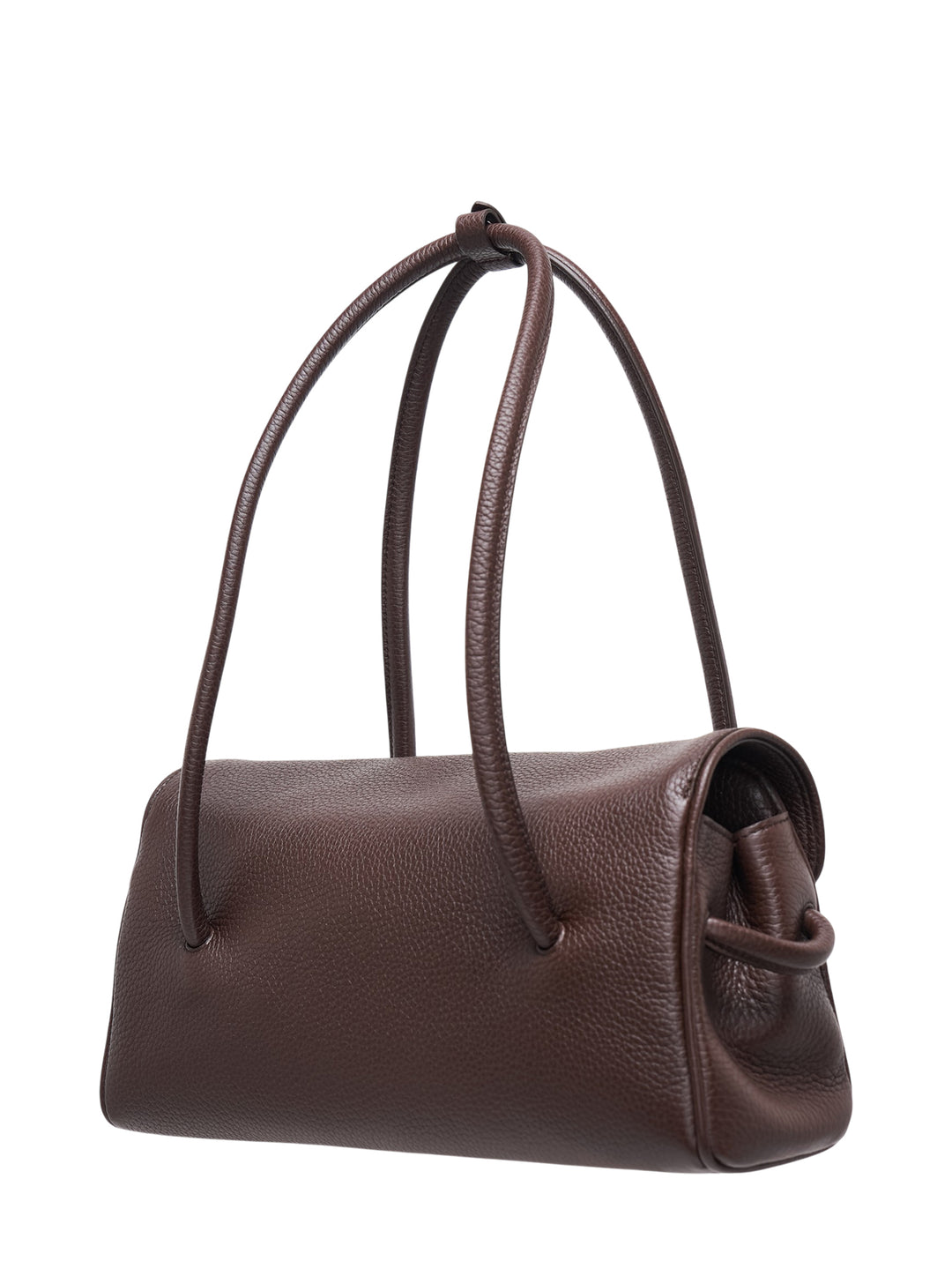 Jacquemus Le Turismo Long shoulder bag in dark brown grained leather with rolled handles, fold-over flap and knotted detail - view 2