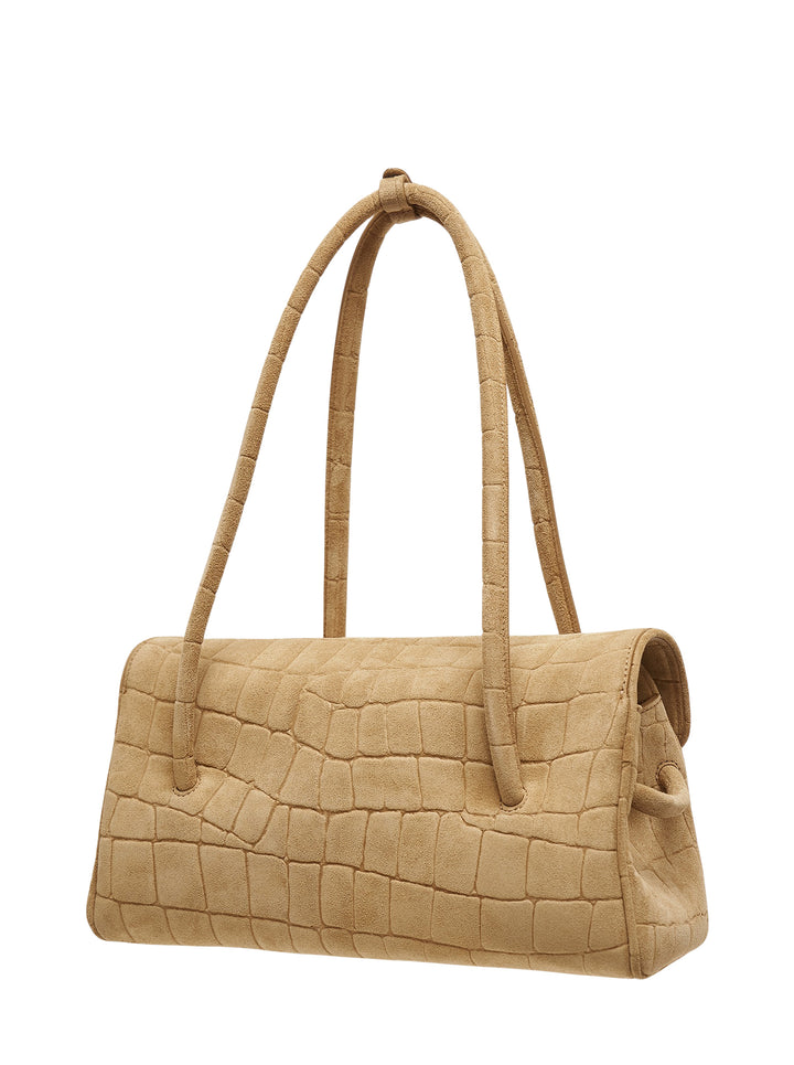 Jacquemus Le Turismo Long shoulder bag in croc-embossed suede with foldover flap and knotted rolled straps - view 2
