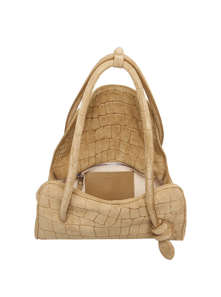 Jacquemus Le Turismo Long shoulder bag in croc-embossed suede with foldover flap and knotted rolled straps - view 3