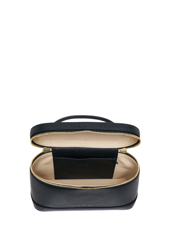 Jacquemus Le Petit Vanity bag in black grained leather with gold-tone zip, charms, top handle and long adjustable crossbody strap - view 3