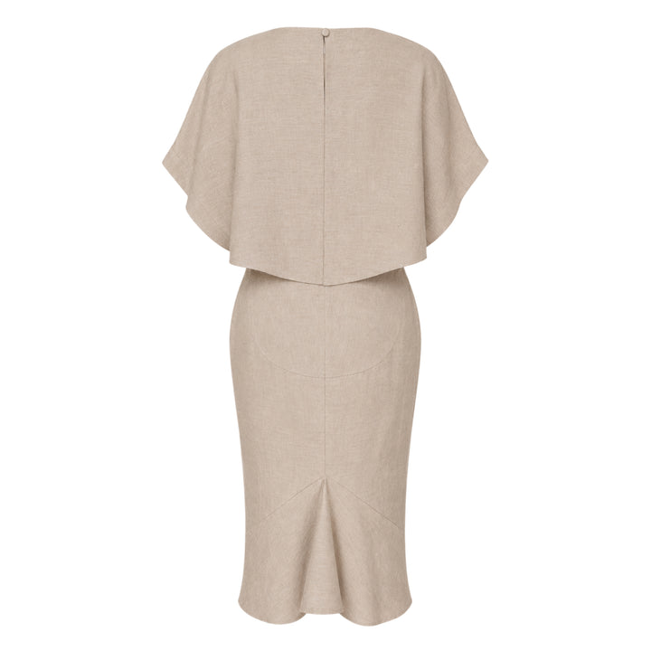 Jacquemus La Robe Poisson woven midi dress in natural beige, featuring a cocoon silhouette, angular short sleeves, and a wide boat neckline — back view on white background - view 2