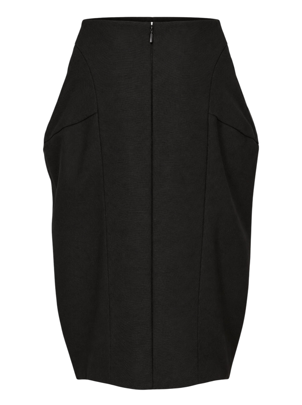 Jacquemus La Jupe Ovalo black woven midi skirt with sculpted rounded silhouette and pleated waist, front view - view 2