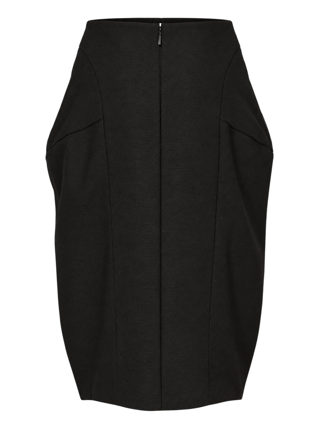 Jacquemus La Jupe Ovalo black woven midi skirt with sculpted rounded silhouette and pleated waist, front view - view 2