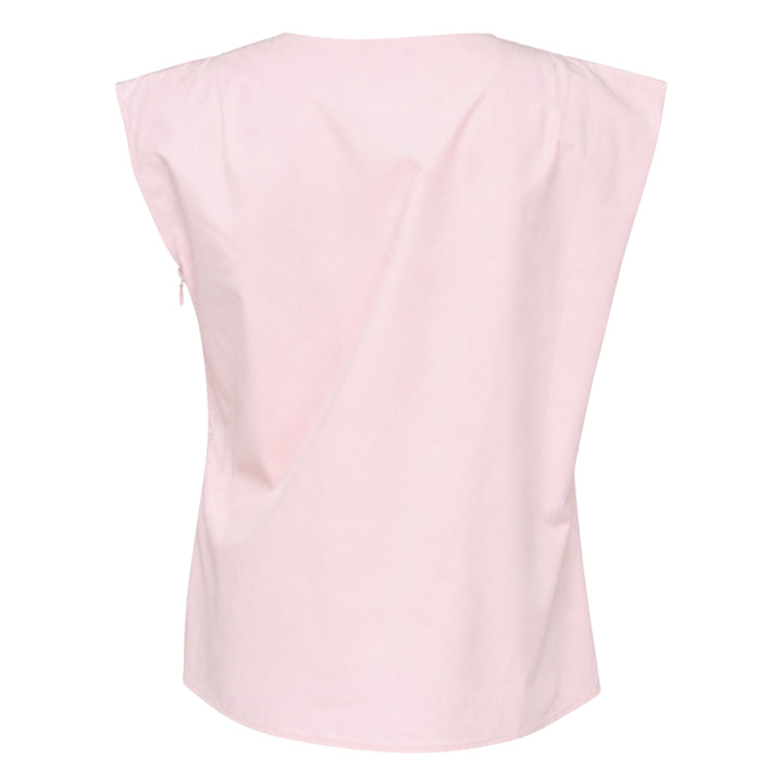 Jacquemus La Haut Drap sleeveless woven top in pale pink with structured shoulder seams, side zip detail, and navy brand label at the neckline - view 2
