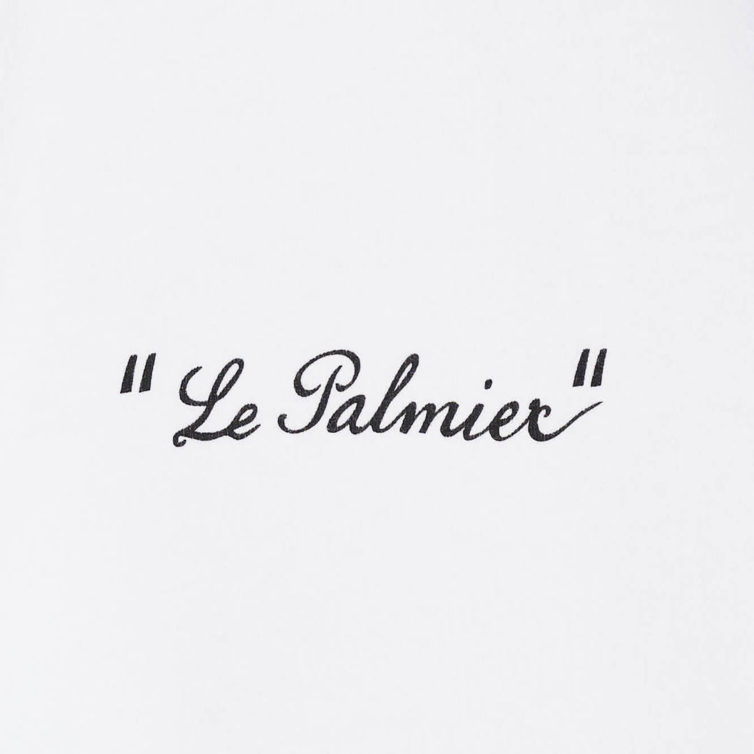 Jacquemus Le Palmier oversized white cotton tee with drop shoulders and 'Le Palmier' script embroidery at the hem, product flat lay - view 3
