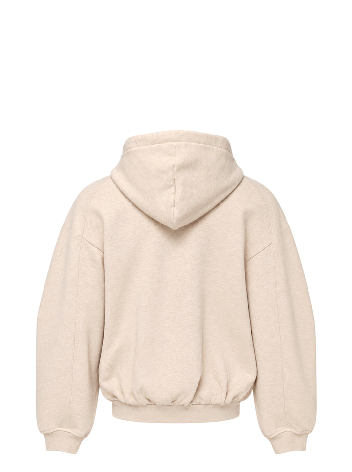 Jacquemus Montaigne oversized zip-up hoodie in beige with drawstring hood, ribbed cuffs and woven chest label - view 2
