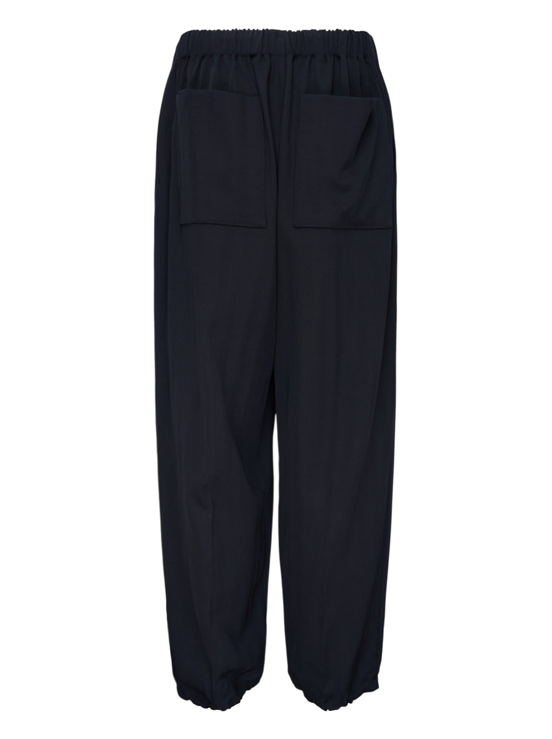Jacquemus Gio navy trousers with an elasticated waist, relaxed wide leg and gathered cuffs, shown from the front - view 2