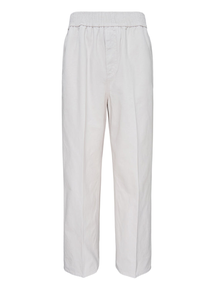 Jacquemus Le De-Nîmes Miami stone pants with smocked elasticated waistband and straight leg, front view