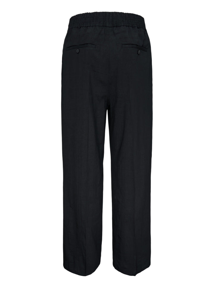 Jacquemus Le Pantalon Miami black wide-leg trousers with smocked elasticated waistband and pressed centre crease, front view - view 2