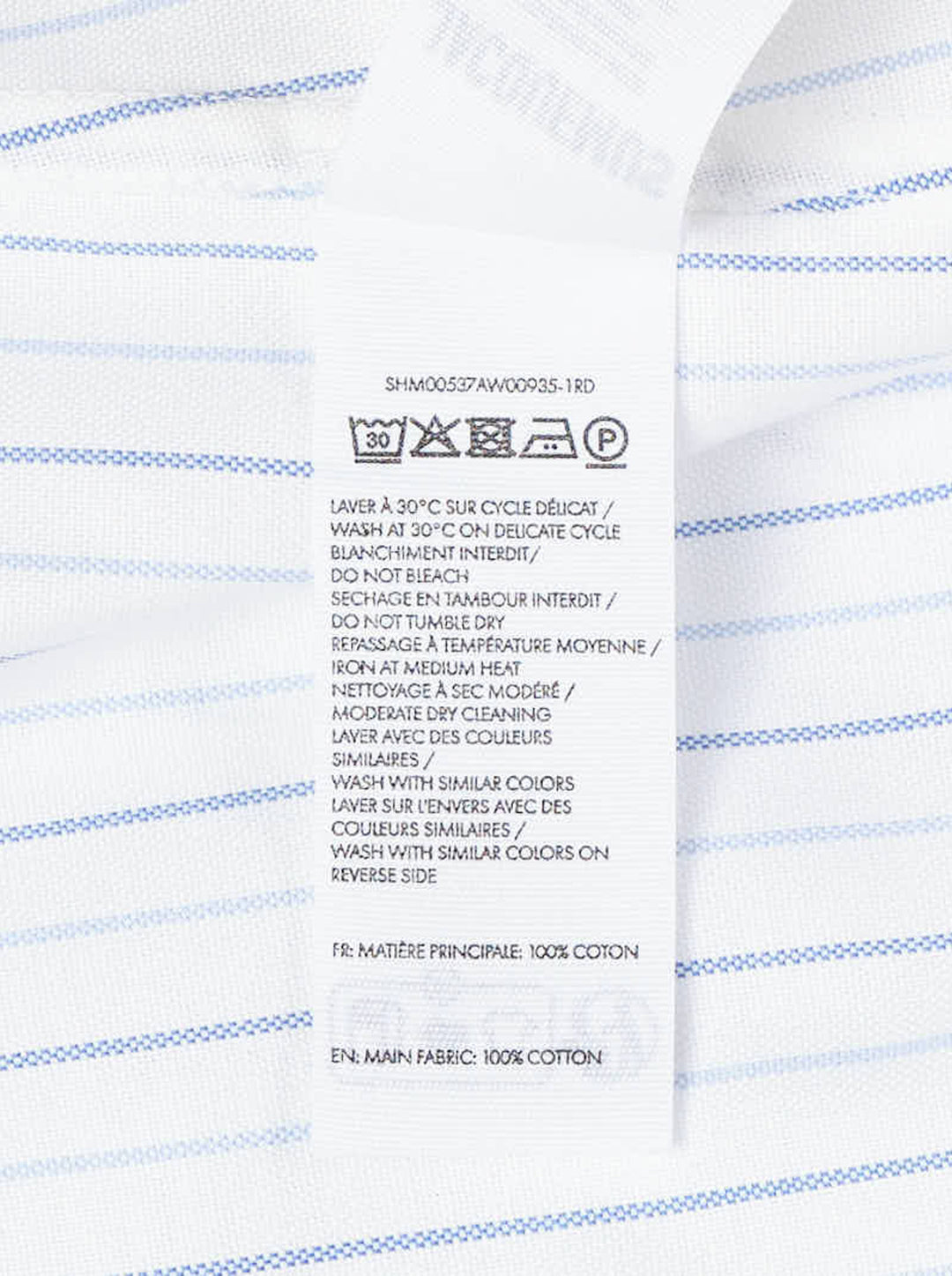 Jacquemus Cuadro long sleeve shirt in white with blue pinstripes, chest pocket and pink script logo embroidery - view 4