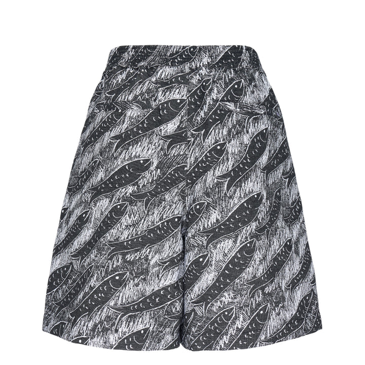 Jacquemus Le Short Pyjama wide-leg shorts with an all-over black and white fish-school graphic print, featuring a high-rise waistband with twin button fastening - view 2