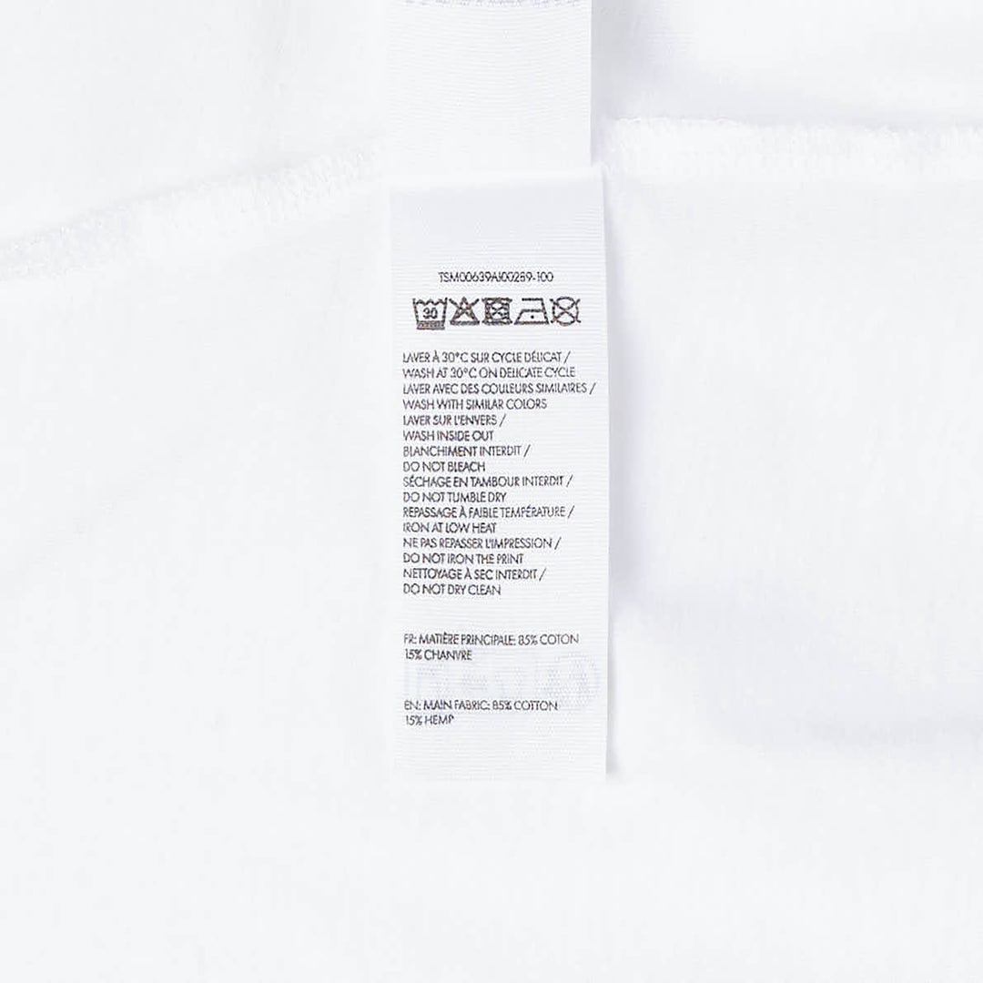 Jacquemus white oversized crew neck tee with distressed cursive Jacquemus script logo print across the chest - view 3