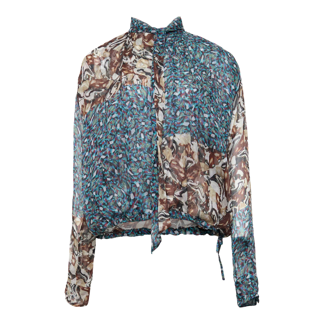 Standing Collar Printed Blouse