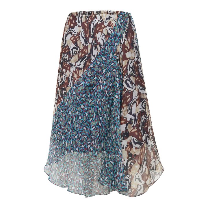 Bias Cut Abstract Print Skirt