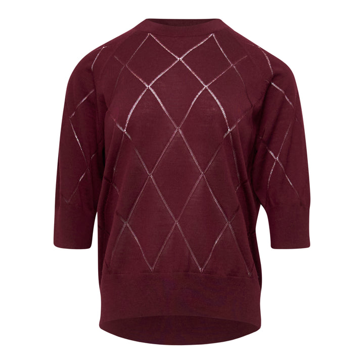 Short Sleeve Argyle Knit Sweater