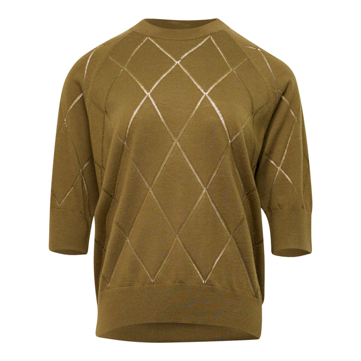 Short Sleeve Argyle Knit Sweater