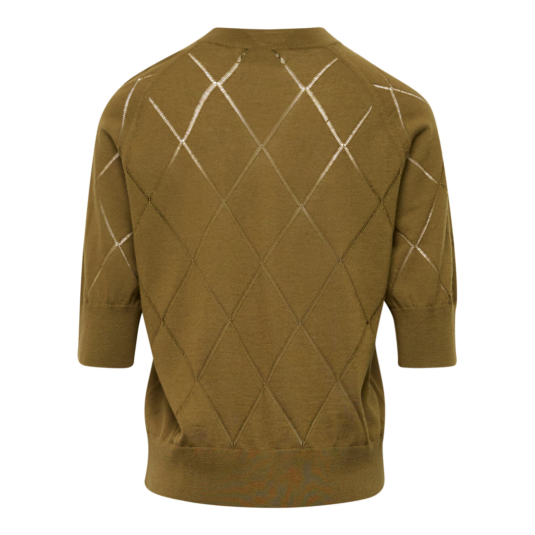 Short Sleeve Argyle Knit Sweater
