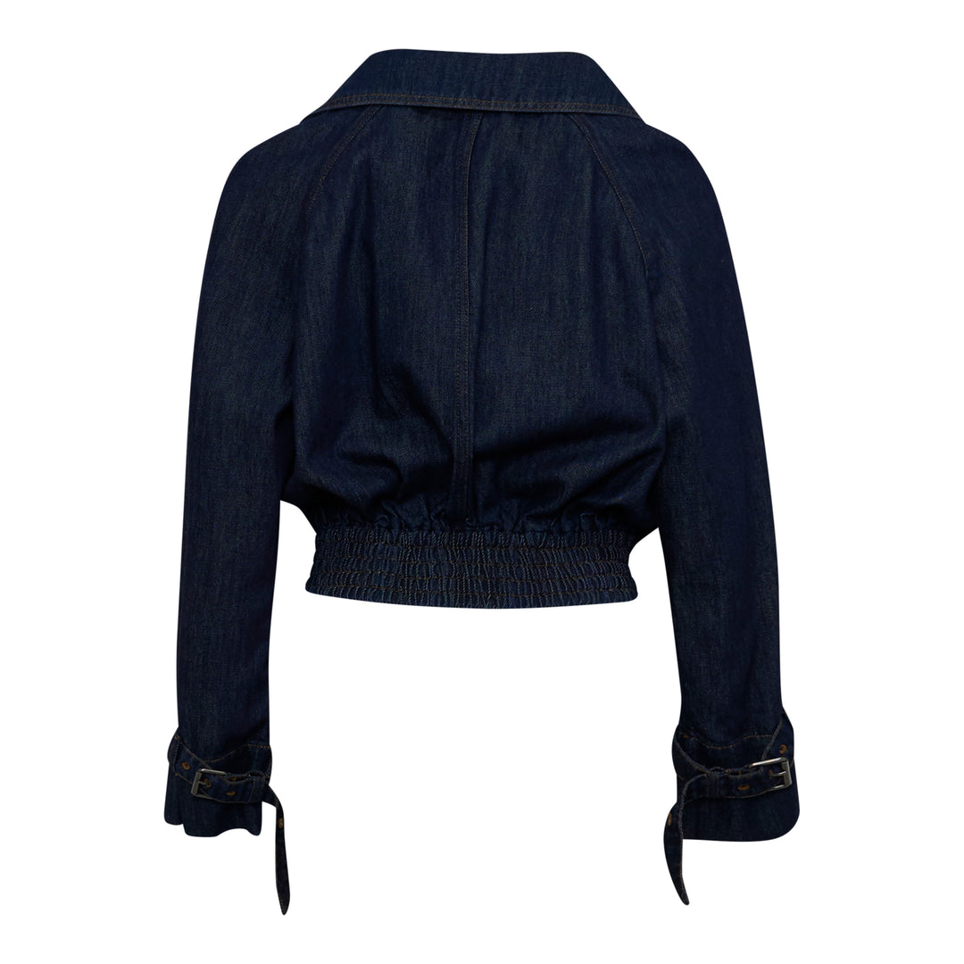 Cropped Denim Bomber Jacket