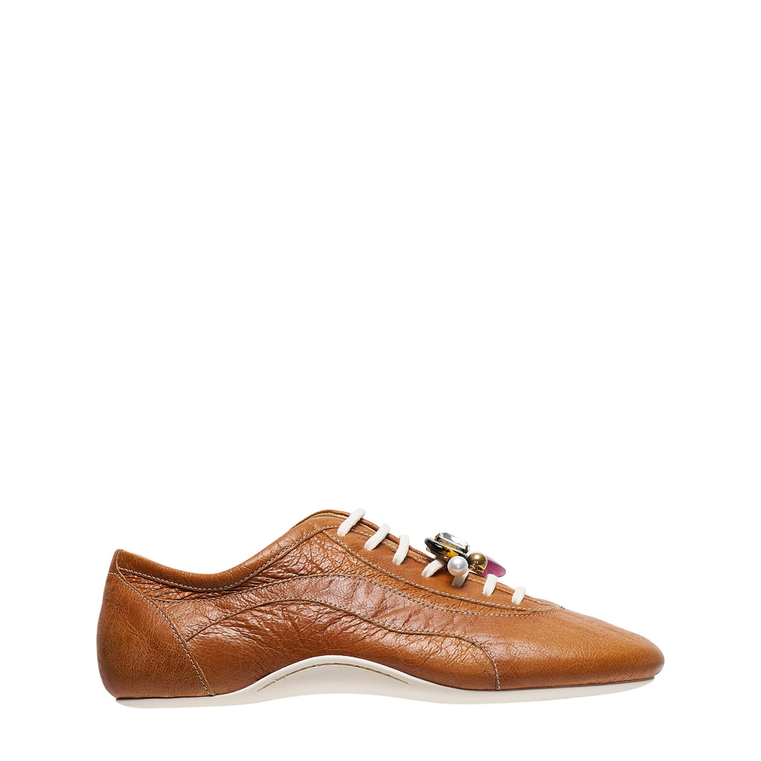 Jewel Embellished Leather Sneakers