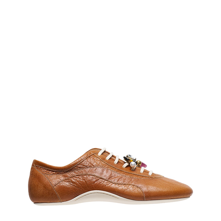 Jewel Embellished Leather Sneakers