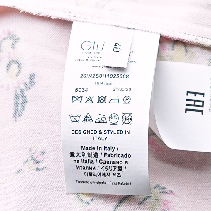 N°21 blush pink floral print midi dress with 3/4 gathered sleeves, self-tie waist belt, and flowing A-line skirt - view 3