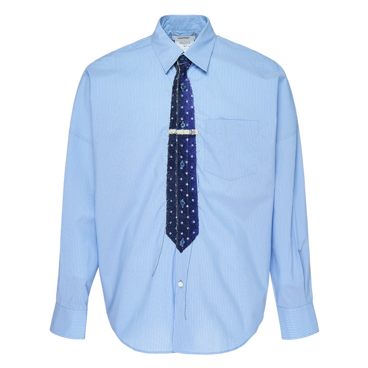 Trompe L'Oeil Tie Embroidery Long Sleeve Shirt