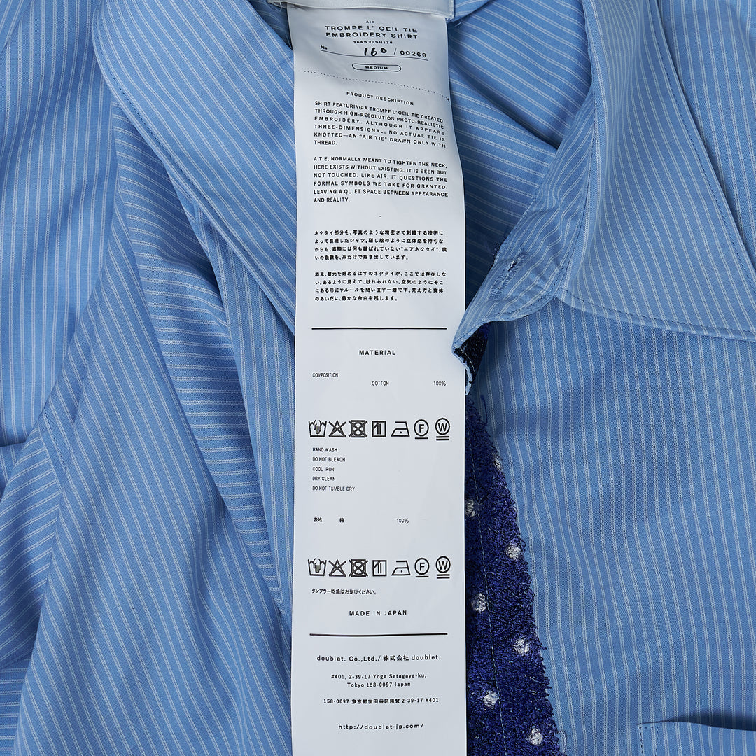 Trompe L'Oeil Tie Embroidery Long Sleeve Shirt