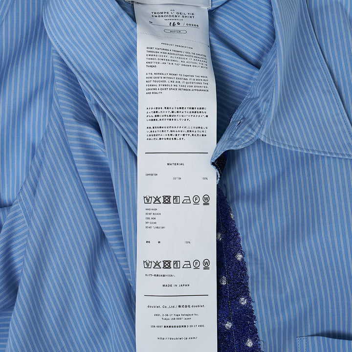Trompe L'Oeil Tie Embroidery Long Sleeve Shirt