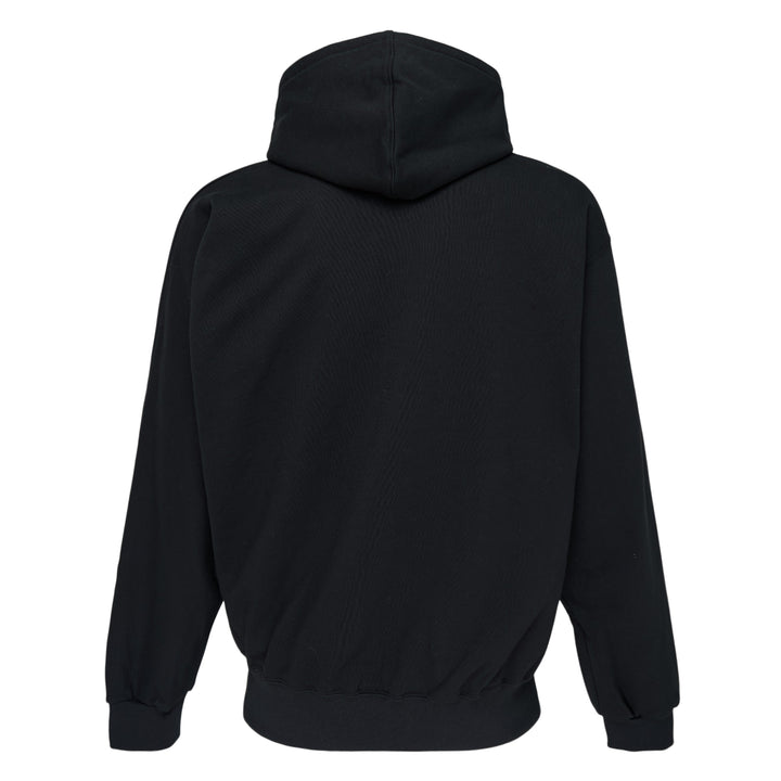 doublet Air Guitar Hoodie in black with a photorealistic sunburst Flying V electric guitar graphic printed across the chest and extending onto the sleeve