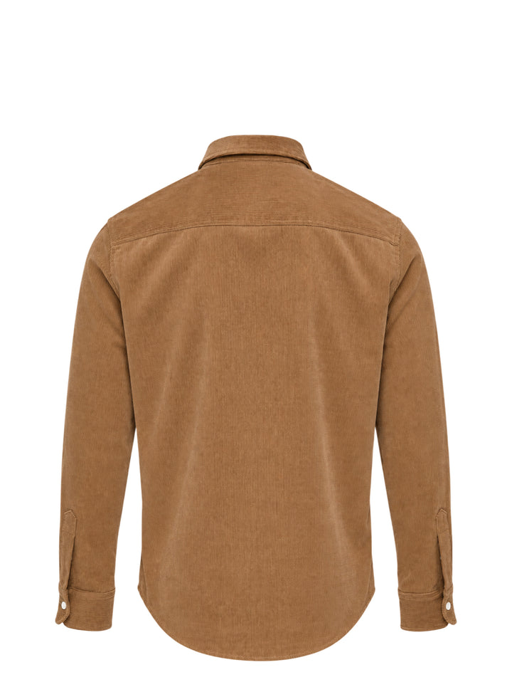 AMI Alexandre Mattiussi fine-wale corduroy button-down shirt in camel with embroidered Ami de Cœur logo at the chest and button-down collar - view 2