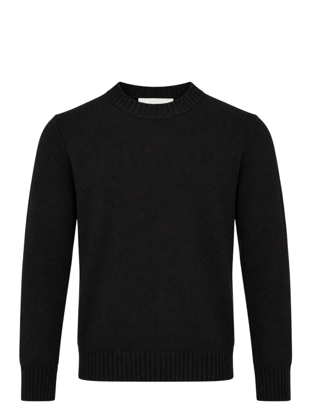 AMI Tonal Crewneck Sweater in black with ribbed collar, cuffs, and hem — front view