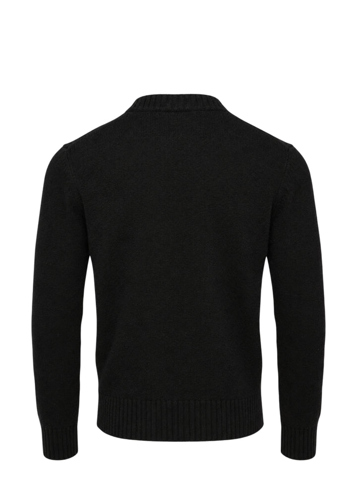 AMI Tonal Crewneck Sweater in black with ribbed collar, cuffs, and hem — front view - view 2