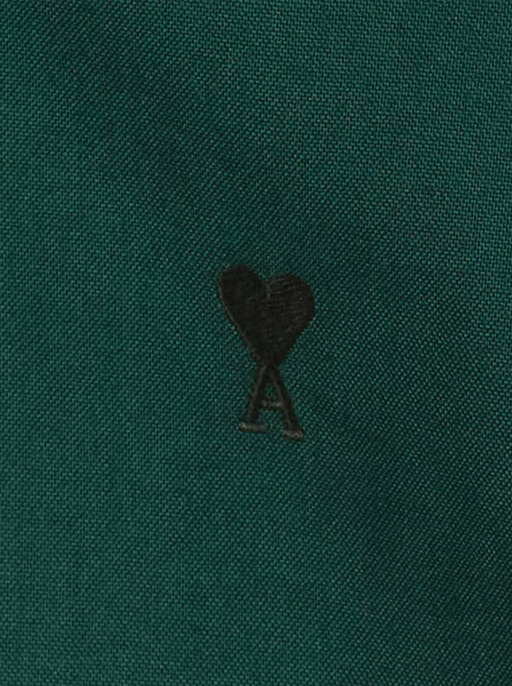 AMI Paris Ami de Cœur long sleeve Oxford shirt in forest green with button-down collar and tonal heart logo embroidery on the chest - view 3