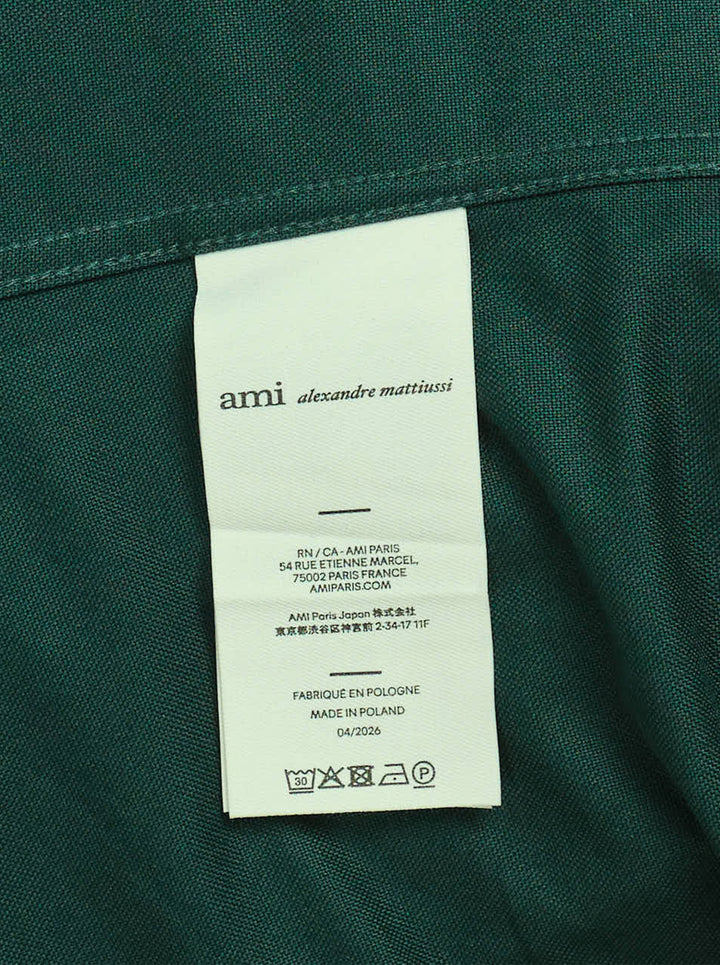 AMI Paris Ami de Cœur long sleeve Oxford shirt in forest green with button-down collar and tonal heart logo embroidery on the chest - view 4