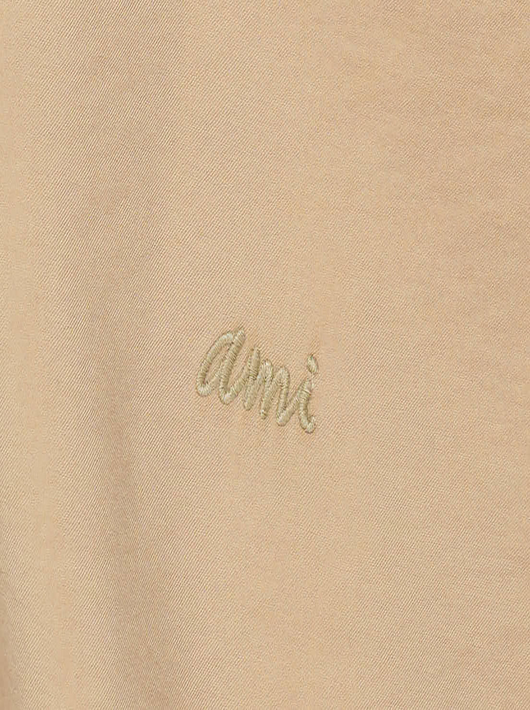 AMI Alexandre Mattiussi short sleeve boxy shirt in beige with camp collar, white shell buttons, and tonal AMI script embroidery at the chest - view 3