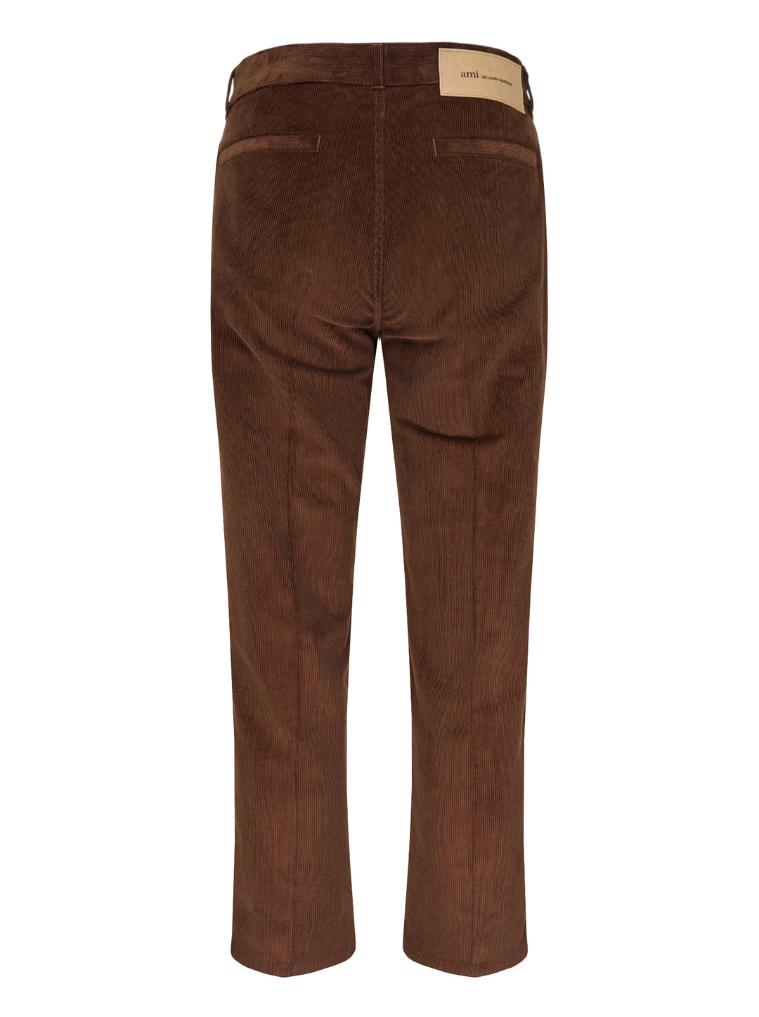 AMI Parisian Fit Trousers in brown fine-wale corduroy with a straight leg silhouette, structured waistband and twin button fastening, front view on white background - view 2