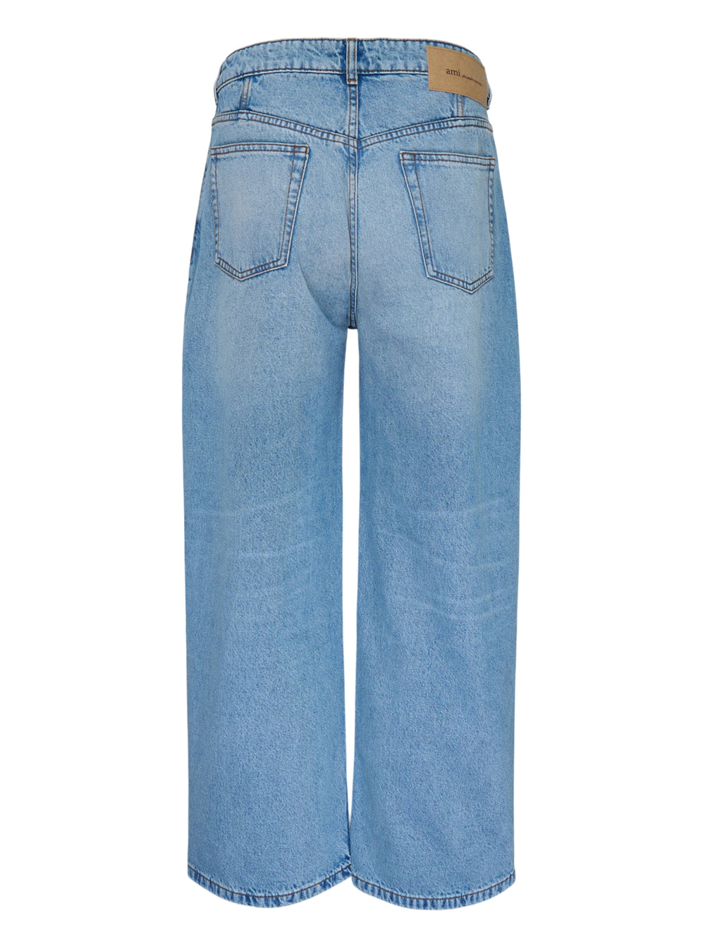 AMI Baggy Fit Jeans in light blue washed denim with wide-leg silhouette, button fly, and five-pocket design - view 2