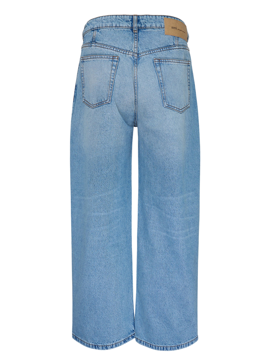 AMI Baggy Fit Jeans in light blue washed denim with wide-leg silhouette, button fly, and five-pocket design - view 2