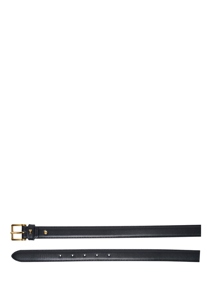 AMI Paris Paris Paris Belt 25mm in black leather with gold-tone rectangular buckle and Ami de Cœur logo on the keeper loop - view 2