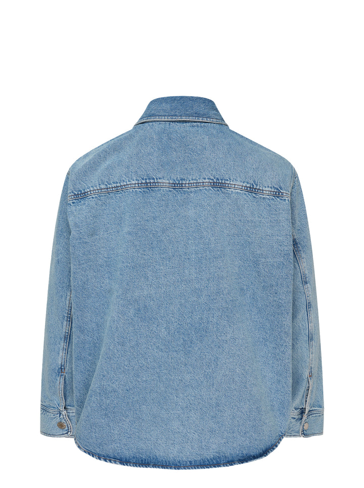 AMI Paris Ami de Cœur denim overshirt in light blue wash with snap-button placket and heart-over-A logo on chest pocket - view 2