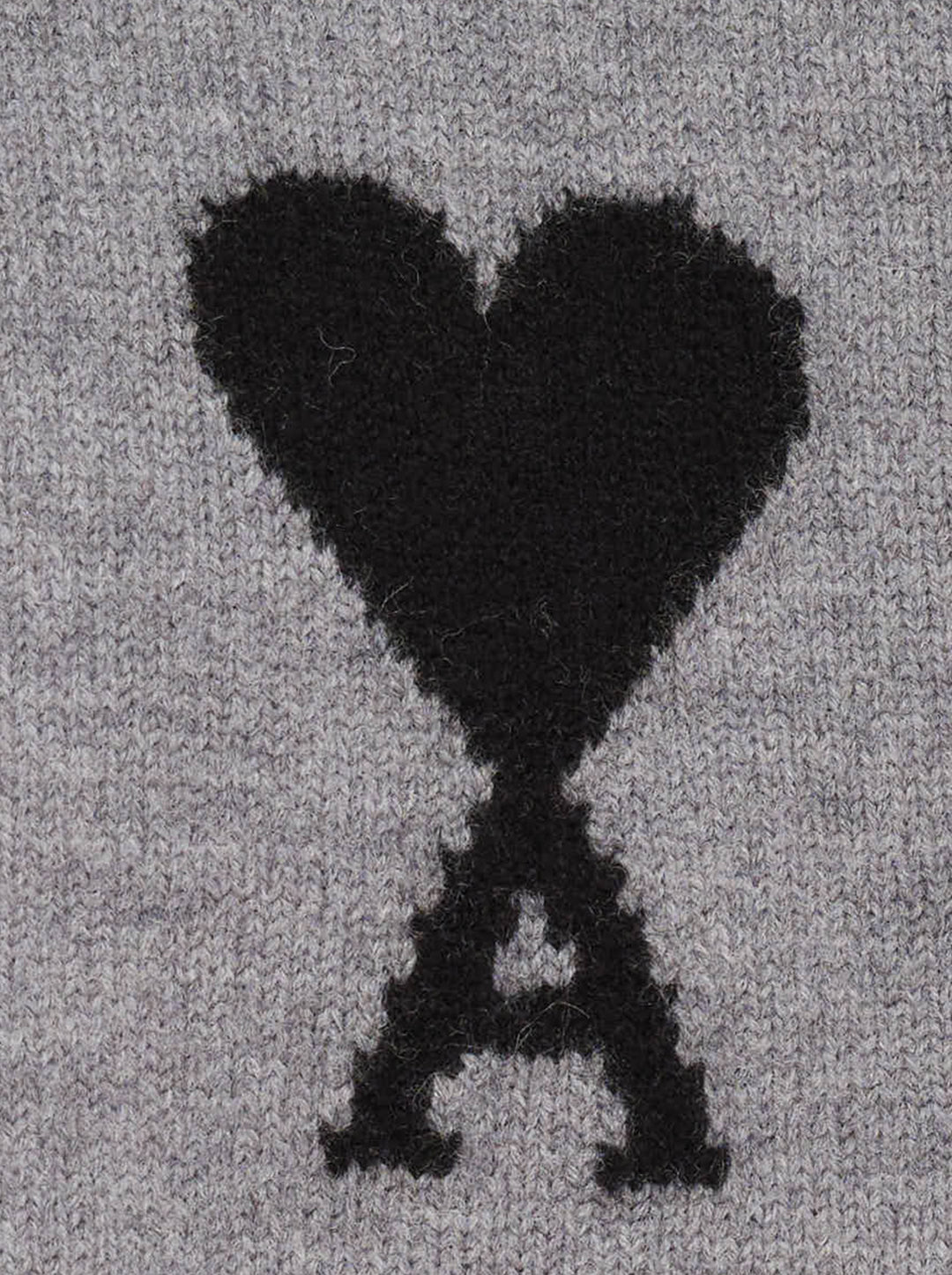 AMI grey crewneck cardigan with intarsia Ami de Cœur logo, button-front closure, ribbed trims, and hip patch pockets - view 3