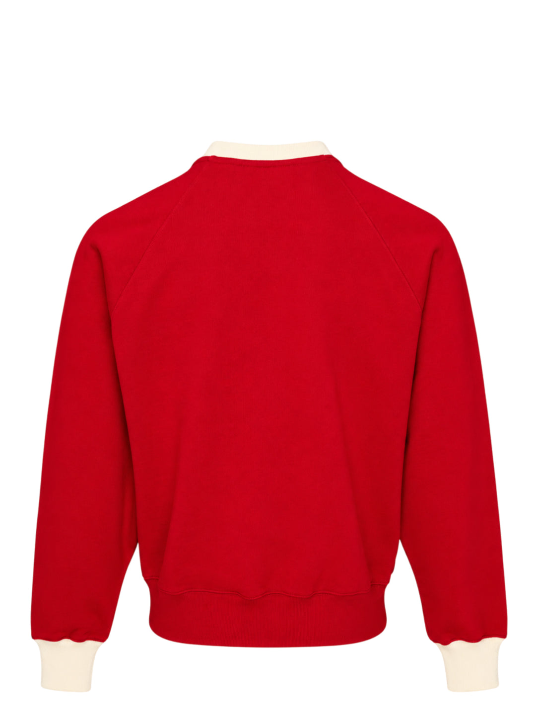 AMI Paris Bicolor Crewneck Sweatshirt in red with cream contrast ribbed collar and cuffs, featuring an embroidered Ami de Cœur logo on the chest - view 2