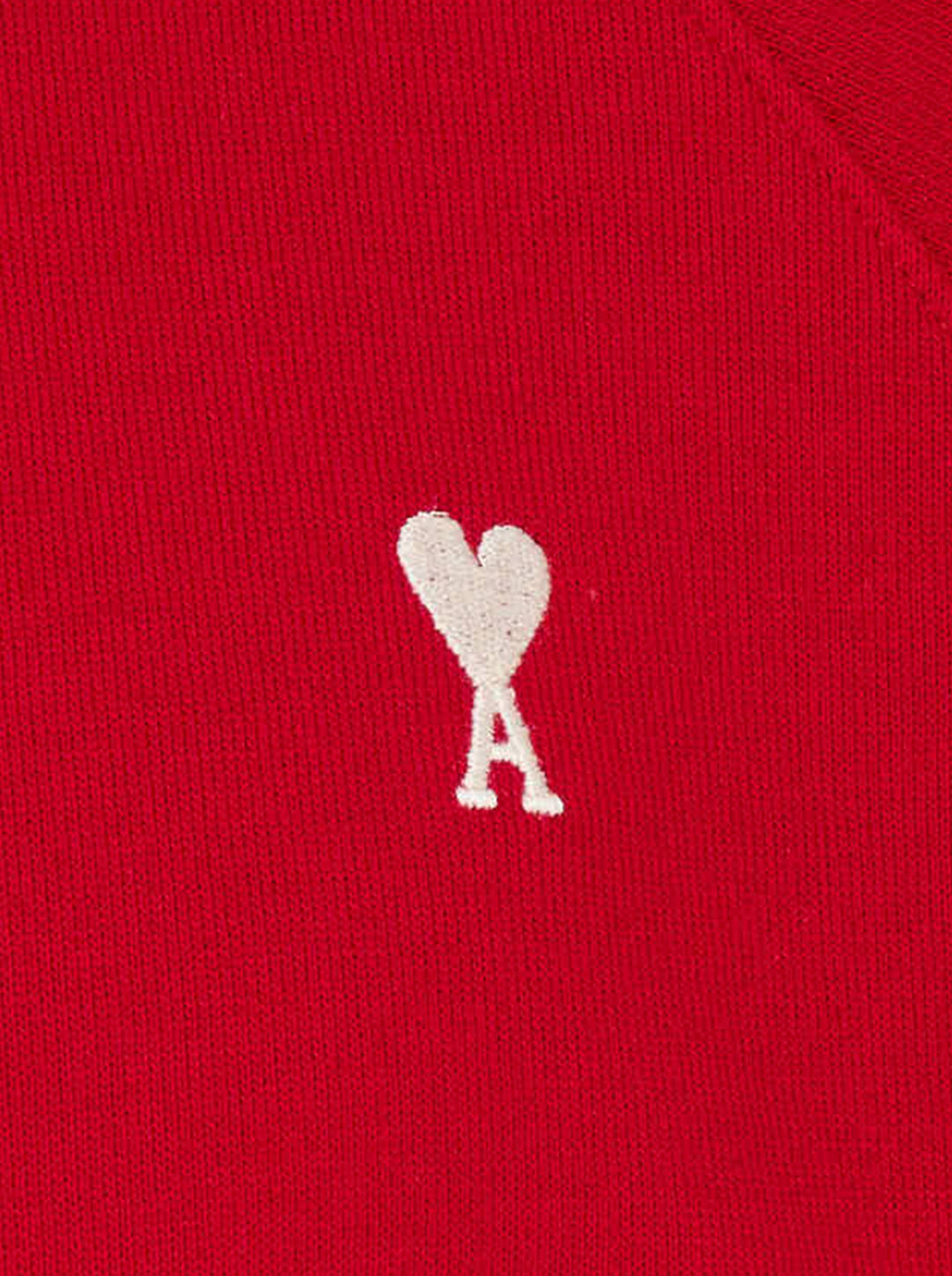 AMI Paris Bicolor Crewneck Sweatshirt in red with cream contrast ribbed collar and cuffs, featuring an embroidered Ami de Cœur logo on the chest - view 3