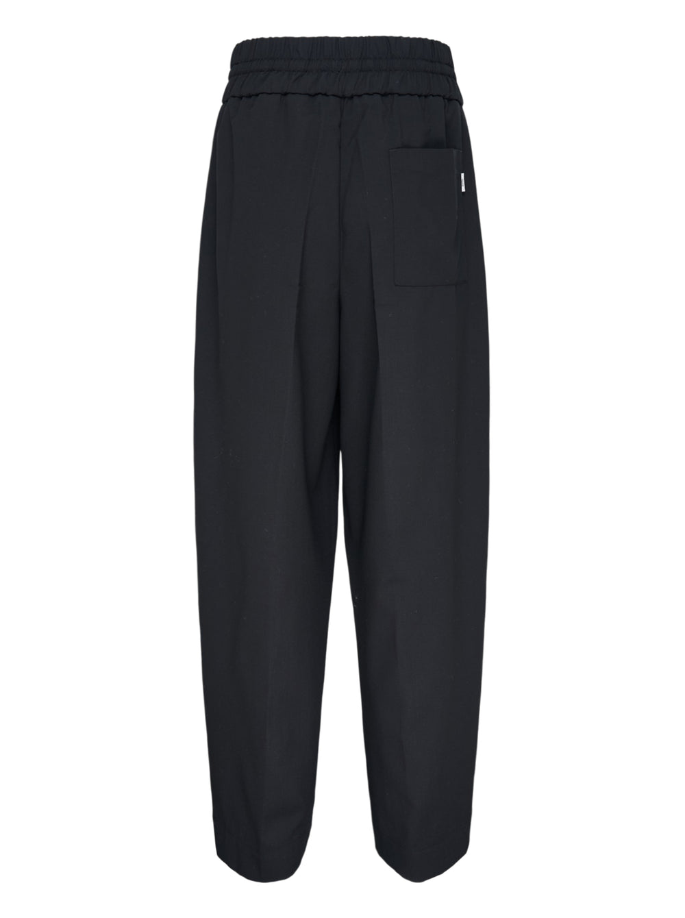 AMI black elasticated waist trousers with drawstring tie, relaxed tapered silhouette and pressed front creases, front view - view 2