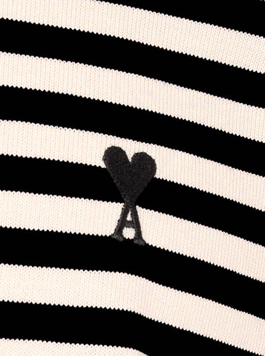 Ami Paris long sleeve crew neck tee in black and ivory horizontal Breton stripes with tonal Ami de Cœur chest logo embroidery - view 3