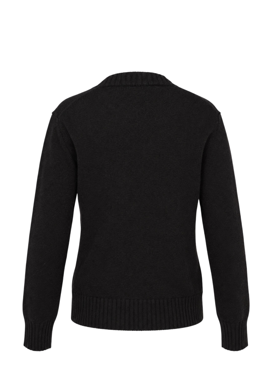 AMI black crewneck sweater in chunky knit with ribbed collar, cuffs and hem, shown flat from the front - view 2