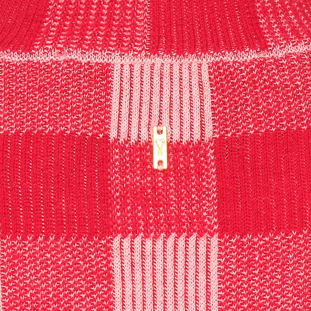 Short Sleeve Gingham Knit Sweater