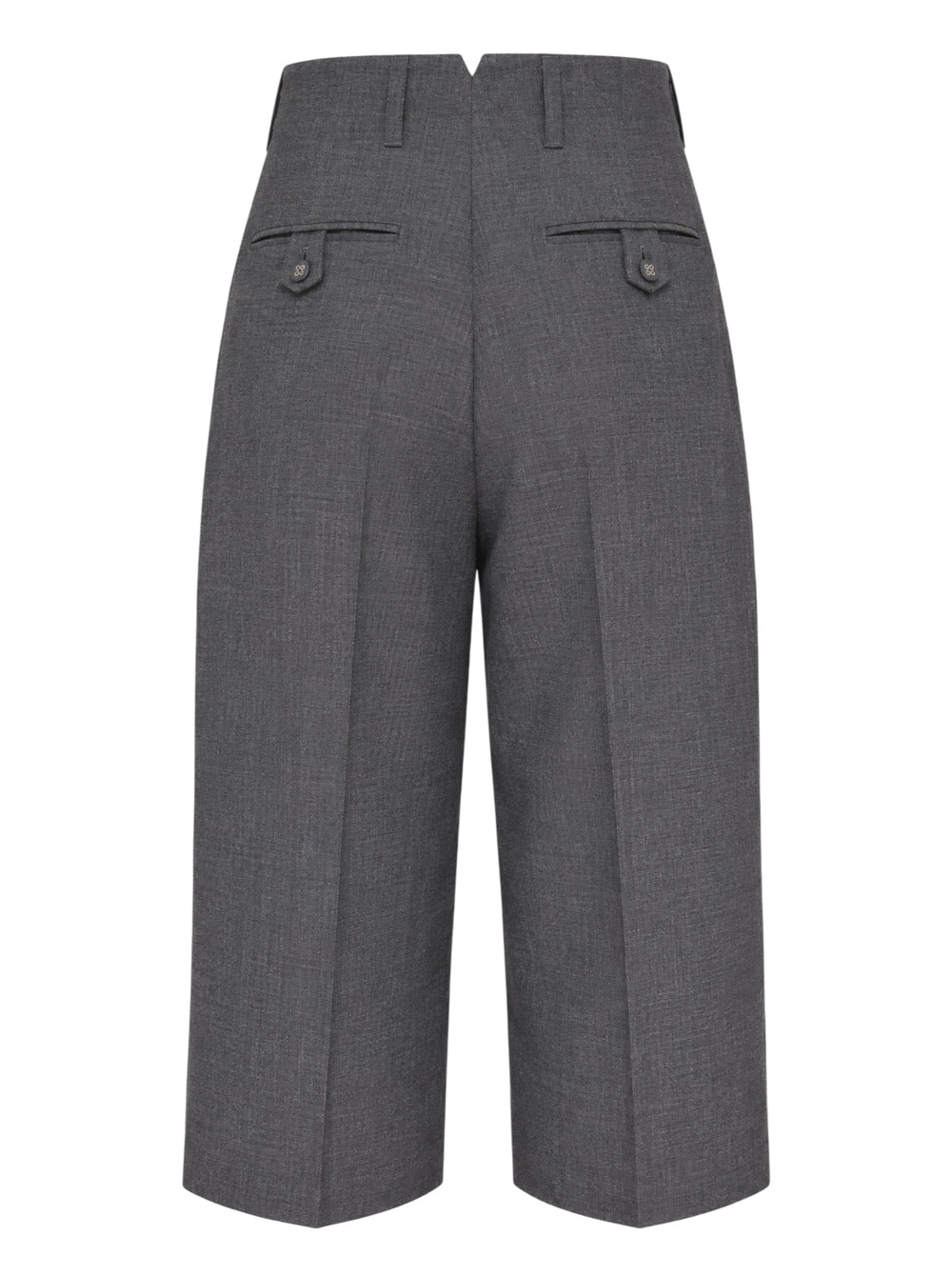 AMI Pleated Carrot Shorts in medium grey, featuring a high-rise waistband, double forward pleats, wide-leg carrot silhouette, and cuffed hem, displayed flat on a white background. - view 2
