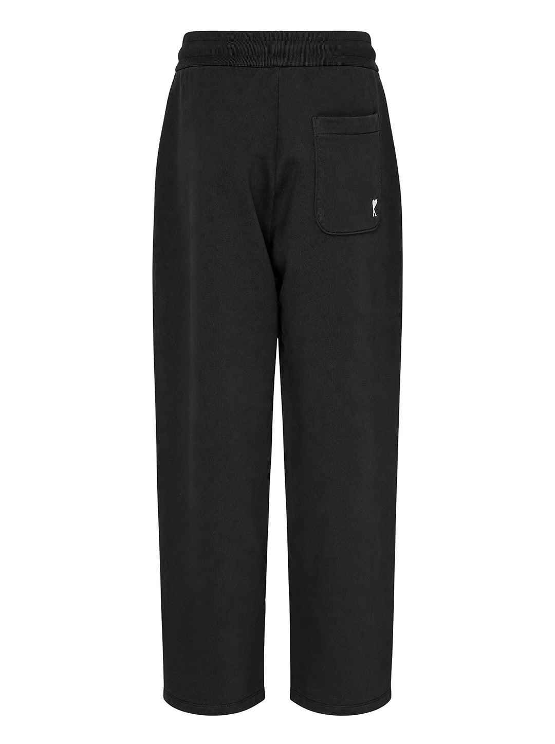 AMI black drawstring sweatpants with ribbed waistband and wide straight leg, shown from the front - view 2